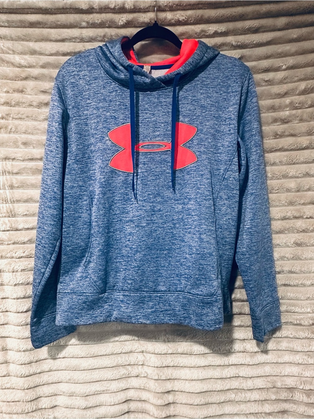 Under Armour Heather Blue Hoodie with Neon Pink Logo